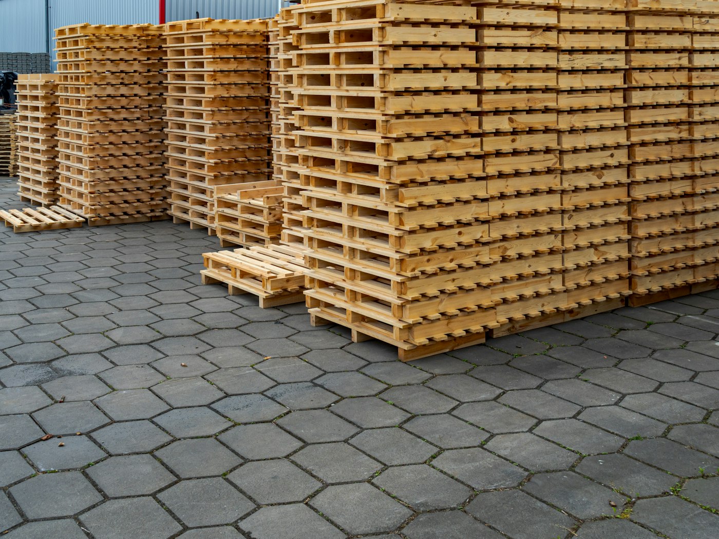 Stacked wooden pallets
