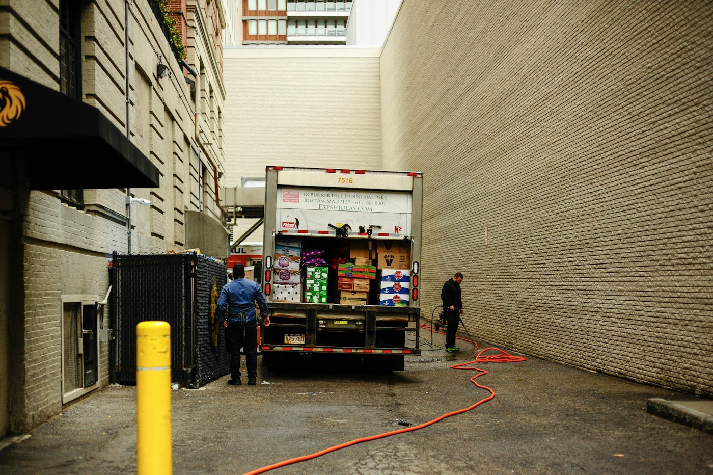 Delivery truck being unloaded